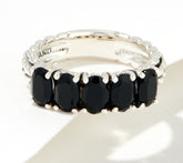 JAI Sterling Silver Black Spinel Basketweave Band Ring Size 8